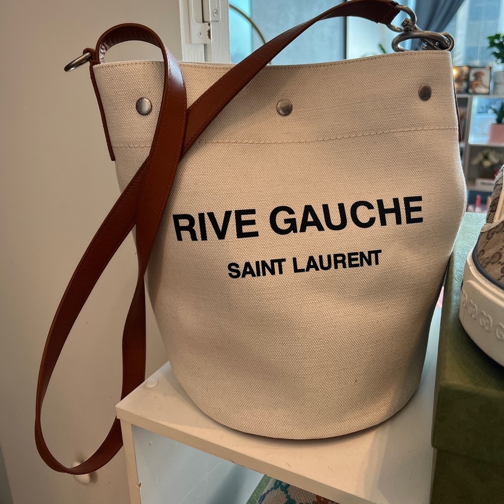 SAINT LAURENT RIVE GAUCHE BUCKET BAG IN LINEN - Picture 6 of 12